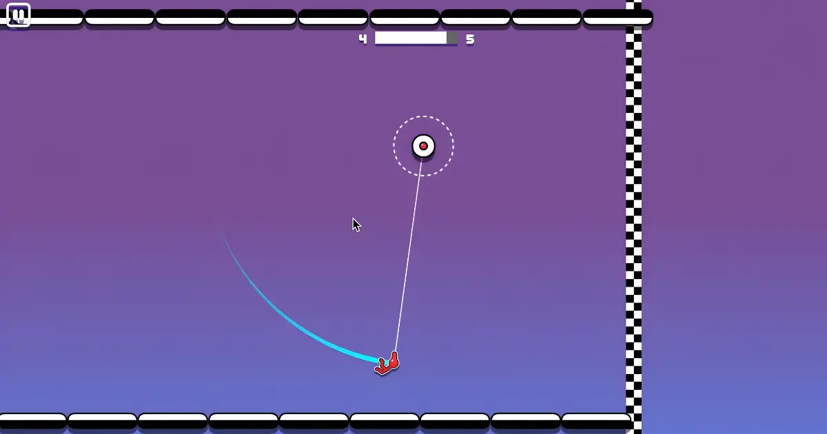 Stickman Hook gameplay: muñeco palo balanceándose con gancho en niveles coloridos